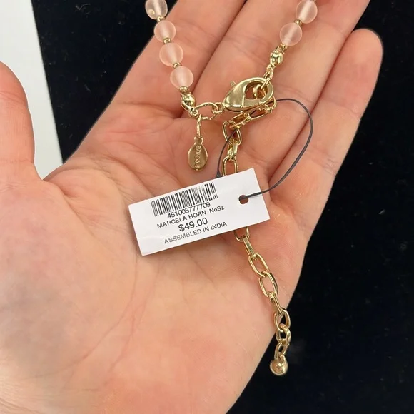 NWT CHICOS Marcela Pink Rose & Gold Horn Statement Necklace - Picture 4 of 4